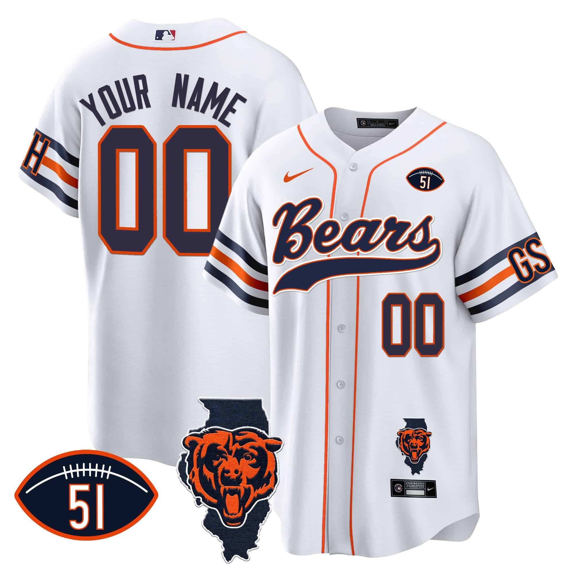 Men Chicago Bears White 2024 Nike Patch Baseball Custom NFL Jersey
